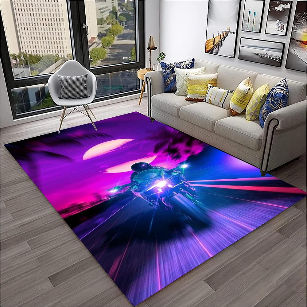 3D Retro Motorrad Vintage Teppich für Zuhause Wohnzimmer Schlafzimmer Spielzimmer Sofa Fußmatte Dekor, Kinderteppich Rutschfeste Bodenmatte