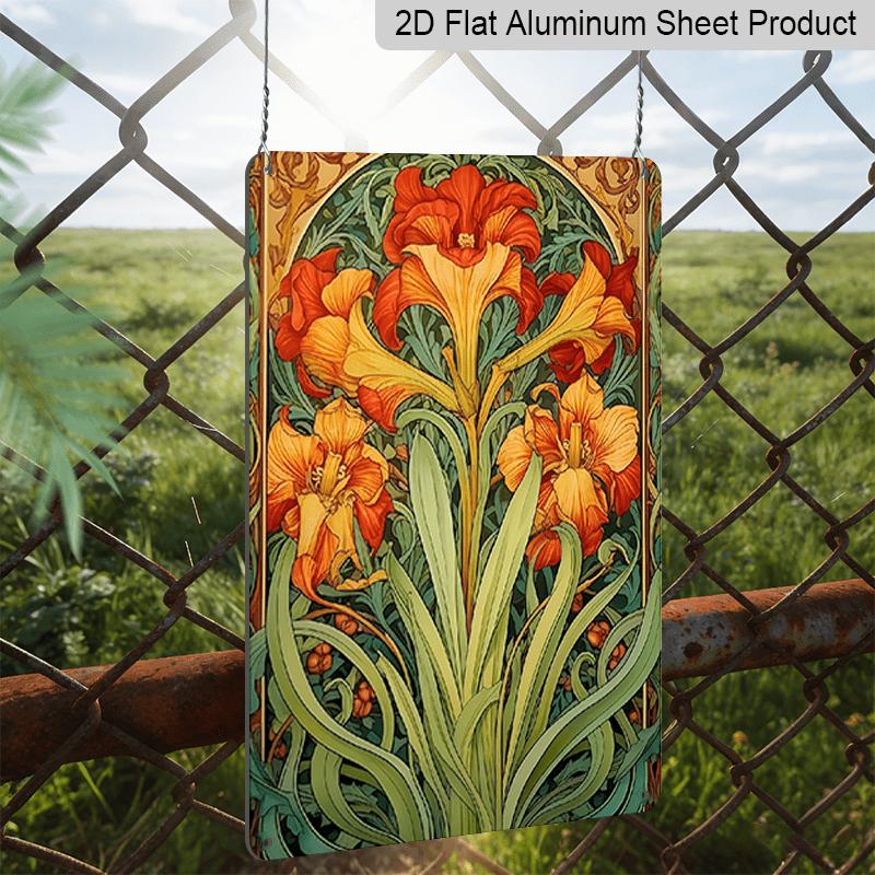 2D Flat Art Nouveau Floral Wall Art Decorative Sign, Aluminum Sign Vintage Metal Plaque Artistic Wall Decoration for Home, Bar, Cafe, Restaurant