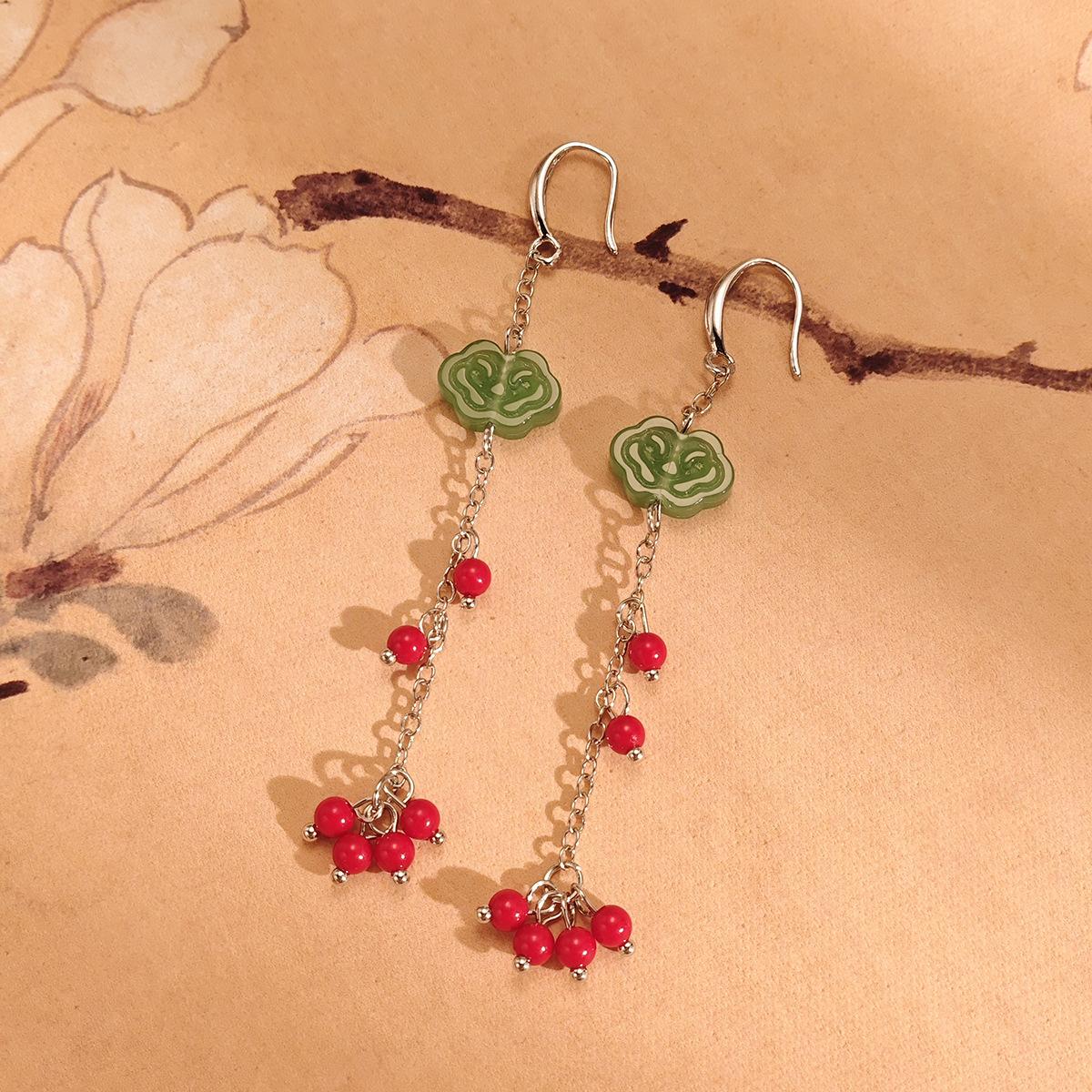 Зеленые Серьги-Крючки с Кисточками и Круглыми Бусинами  Счастливое Облако , Древний Стиль И Национальная Волна, Высококлассное Ощущение, Маленькие Свежие И Модные Серьги с Характером