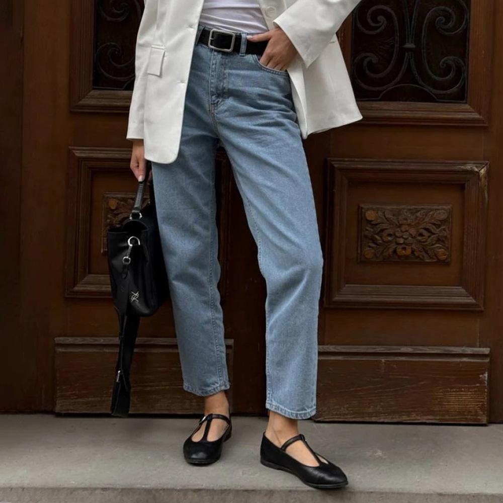 Retro High Waisted Straight Leg Jeans Made Of Pure Cotton For Women