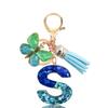 Fashion Blue Glazed Stone A To Z Letter Keychain 26 Initials Alphabet Butterfly Tassel Pendant Car Key Chain Women Jewelry GIfts