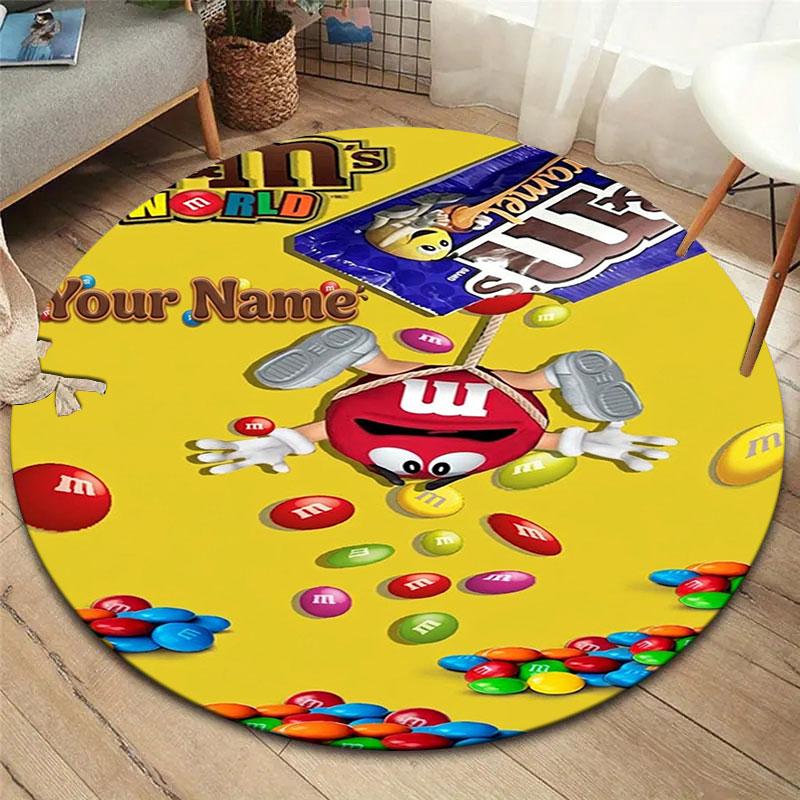 M&M's Custom Name Round Area Rug,Carpet Rug for Living Room Bedroom Sofa Playroom Decor,Non-slip Floor Mat