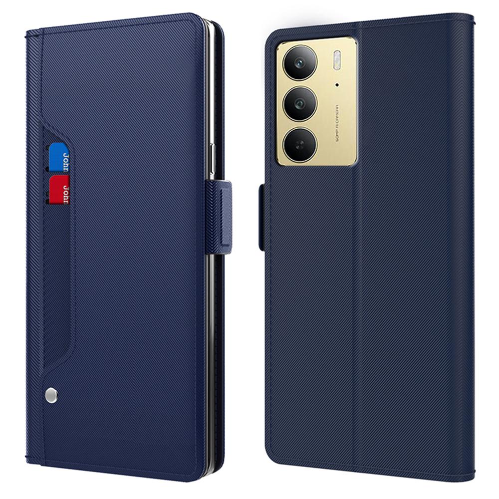 

Для Realme C75 4G Чехол-подставка из ПУ кожи Чехол для телефона Держатель для карт Зеркало Blue