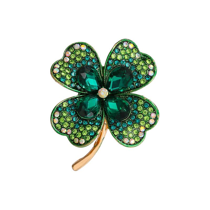 New green zircon four-leaf clover brooch women's high-end blazer high-end corsage clothes collar silk scarf buckle