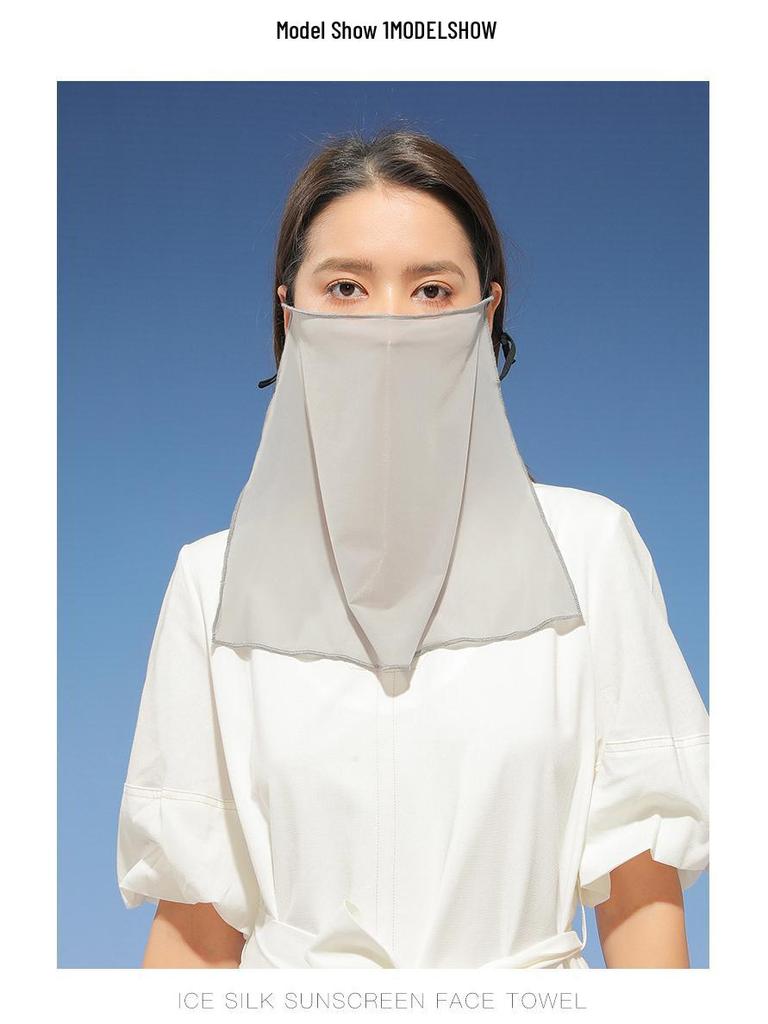 Women's Ice Silk Sun Protection Face Mask: Breathable, Ear-Hanging, Moisture-Wicking, Quick-Drying Veil for Outdoor Cycling and Driving.
