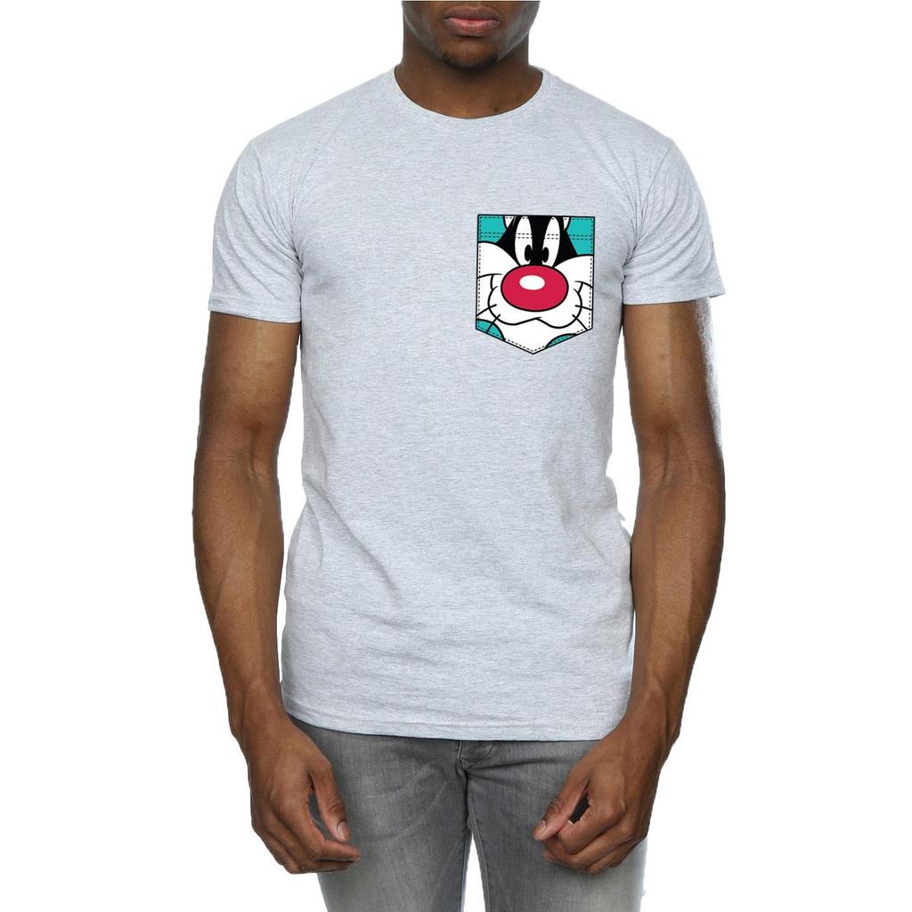 Looney Tunes Herren Sylvester Gesicht Falsche Tasche T-Shirt