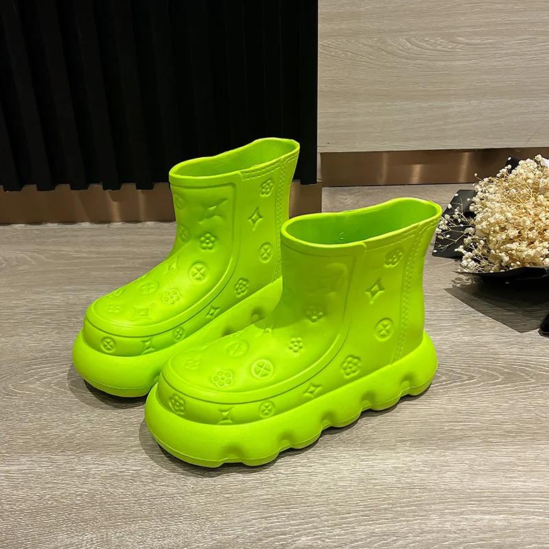 Женские резиновые сапоги средней высоты модная женская обувь для плавания 2024 года нескользящие износостойкие женские резиновые сапоги на толстой подошве botas de lluvia 36-37 зелёный 4440₽