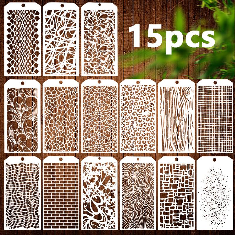 

15 штук/набор, Тема геометрической текстуры, Сделай сам, Шаблон для мытья и полый для рисования, Инструмент для граффити, Пластина для копирования питомцев, Геометрическая тема