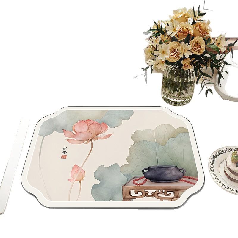 Chinese-Style Irregular Flower & Bird Diatom Mud Coffee Mat: Stain-Resistant, Easy-Clean, Non-Slip Kitchen Draining Mat