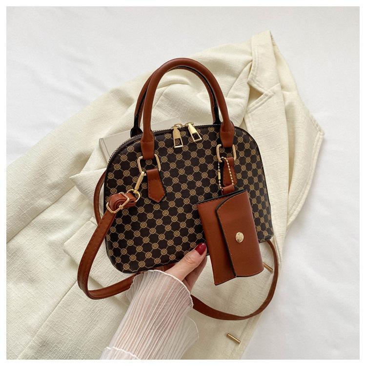 Luxury Shell Bag Fashion Women's Handbag Simple Style Shoulder Bag Plaid Print Crossbody Bag Shell Shape Wallet Card Bag