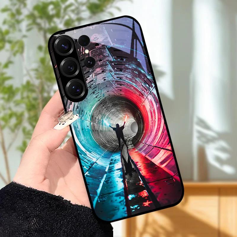 For Samsung S23 S24 Ultra Fashion Case S24 Plus / S23+ S24+ Hard PC Tempered Glass Phone Cover For Galaxy S23 FE Glass Protector