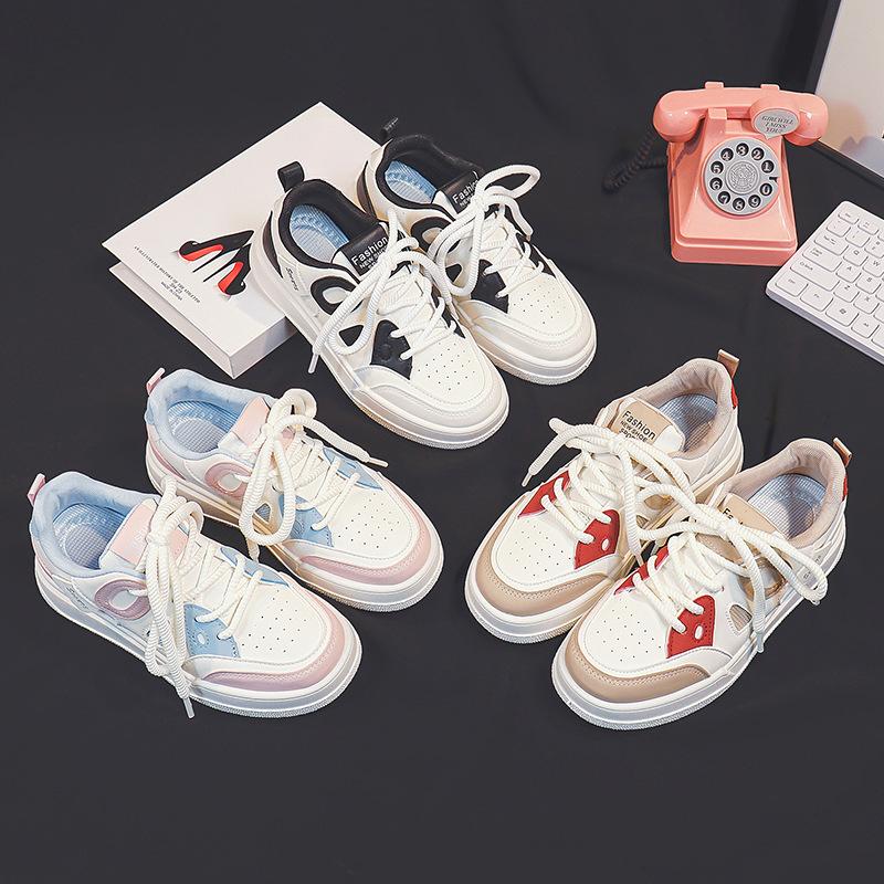 White Shoes Women's Street Shooting Fashion All-Match Flat Leather Surface Sneakers New Casual Students' Skateboard Shoes Fashion
