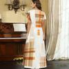 Women Plus Size V Neck Short Sleeve Plaid Printed Straight Maxi Dress