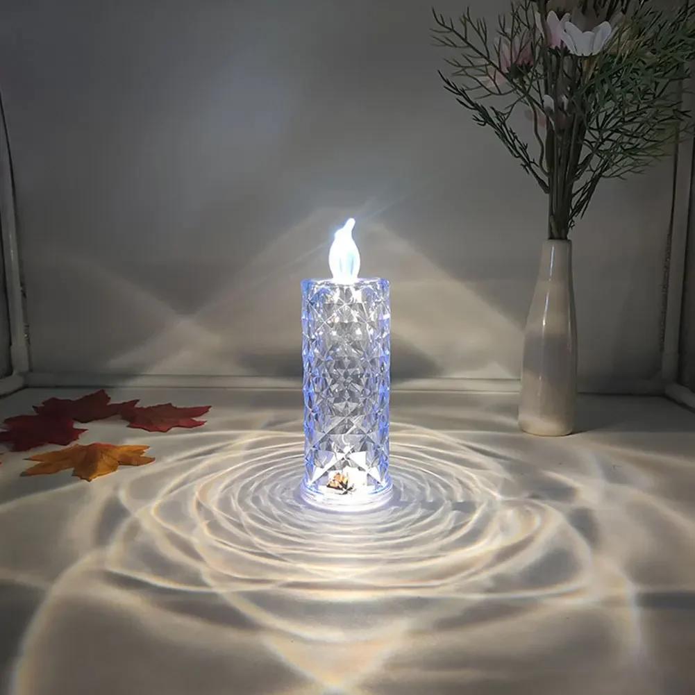 Crystal LED Table Lamp Rose Projection Light Romantic Diamond Atmosphere Light Night Light for Bedroom Party Christmas Decor