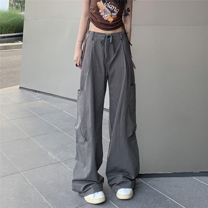

Штани карго Y2k Жіночий вуличний повсякденний широкі брюки Harajuku Vintage однотонні мішкуваті прямі штани Жіночі спортивні штани великого розміру 2XL сірий
