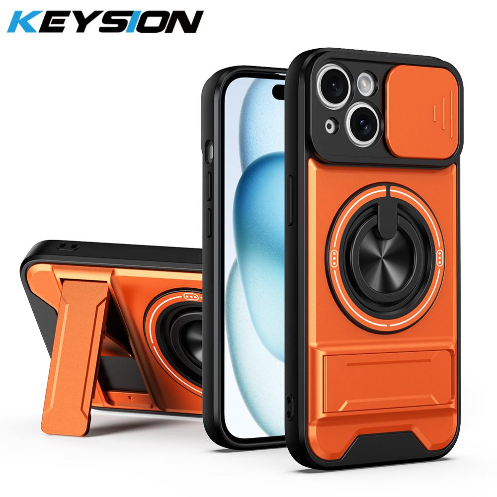 KEYSION Magnetic Phone Case for iPhone 13 14 15 Pro Max 15 Plus Slide Camera Protection Upright Kickstand Shockproof Back Cover