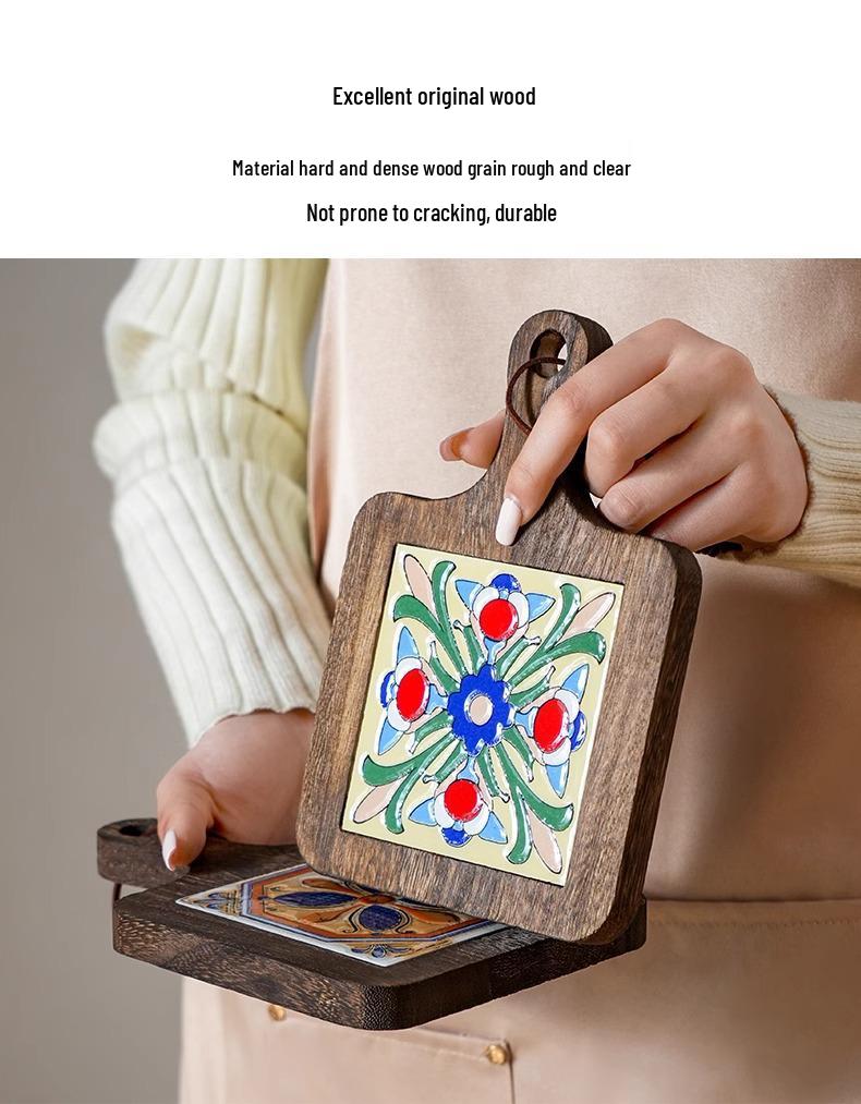 High-Temperature Resistant Ceramic Insulation Pad with Retro Wood Tile Design for Dining Table Casserole Protection