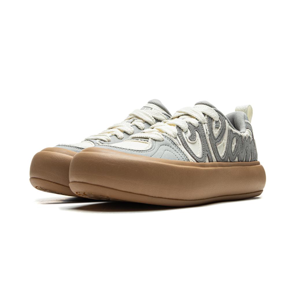 New LiNing Puff Platform Abrasion Resistant Slip Resistant Low Top Skateboard Shoes Women's Gray Beige AZGU068-1