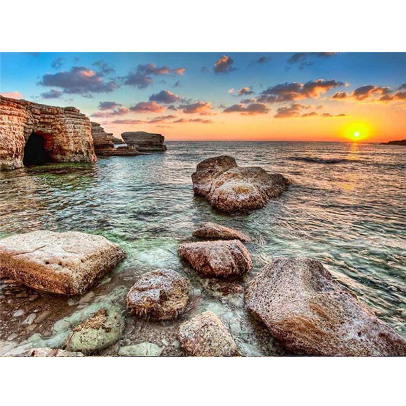 Diamond Painting Full Round Square Natural Landscape Wall Stickers Mosaic Beach Embroidery Mountain Scenery Diamond Art