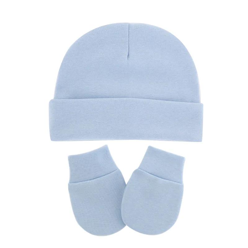 Autumn and Winter Newborn Baby Hat Anti-scratch Gloves Set Solid Color Hood Baby Hat Baby Supplies