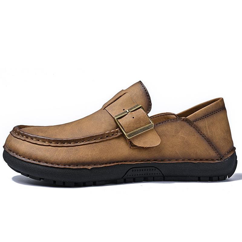 2026 Popular Spring Plus Size Men's Leather Loafers - Casual Hand-Stitched Low-Top Shoes