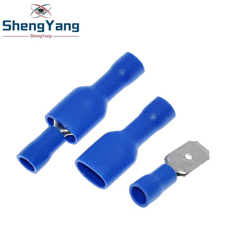 TZT 50pairs 6.3mm 16-14AWG Female Male Connector Insulated Crimp Blue Red Terminal-block FDFD2-250 MDD2-250 Electronic Component