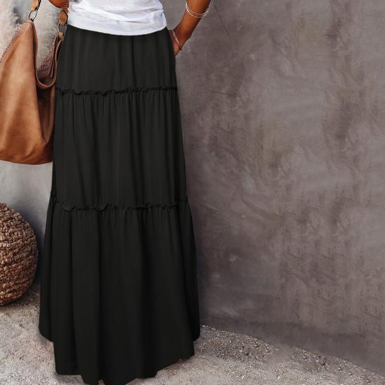 Ženy Vysoký pas Elastická Maxi sukně Jednobarevná Jednobarevná A-Line Volánkové Prošívání Sváteční párty Dlouhá sukně Streetwear
