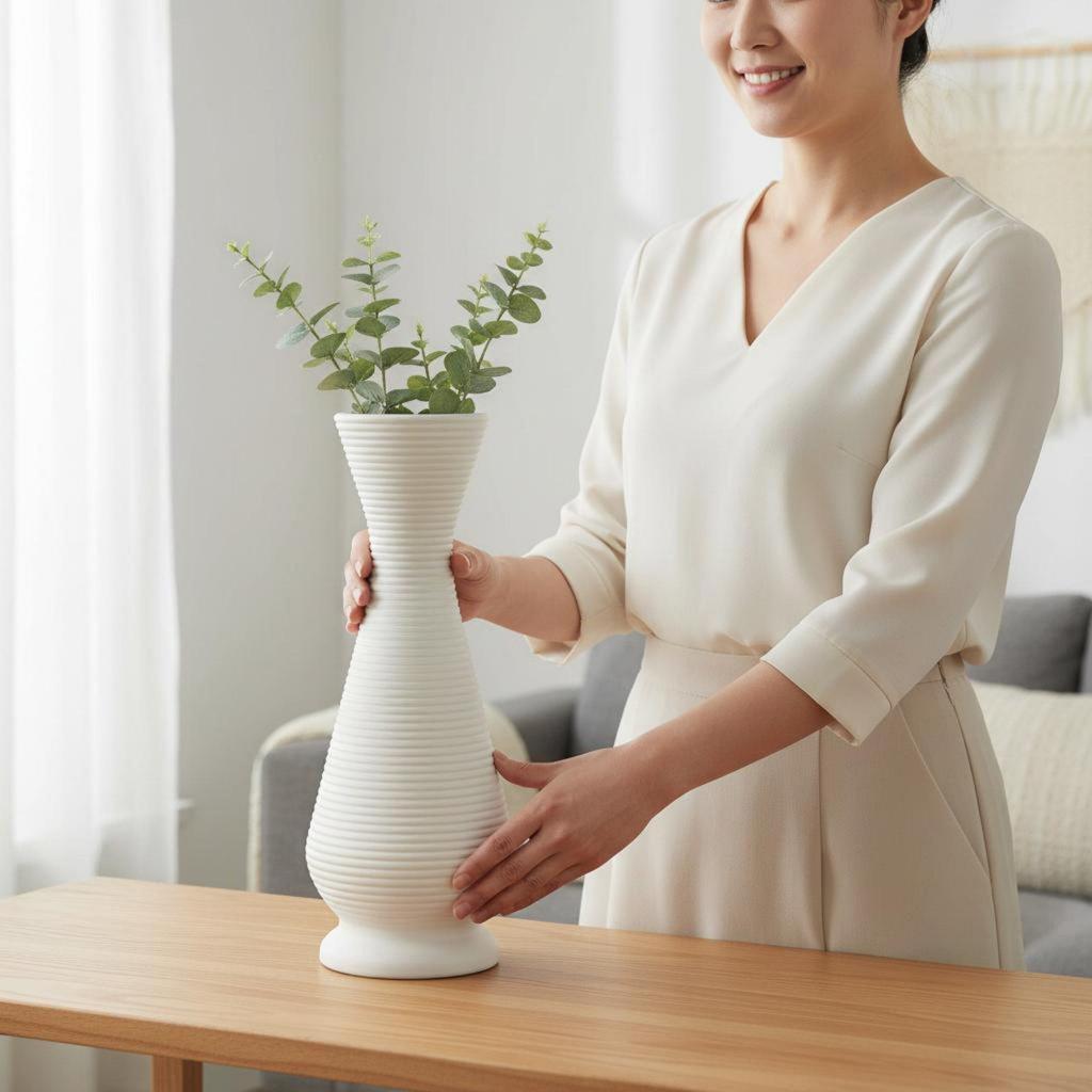 Gourd Shaped Vase Nordic type Tall Ribbed Holds Floral Water Holder Container for Living Room,