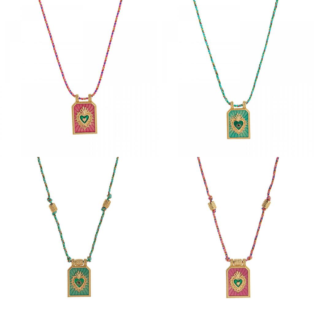 Love Heart Tarot Pendant Necklace Copper Chain With Colorful Ropes For Women Fashion Summer