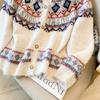 DIMANAF 2025 Autumn Sweaters Cardigan Women Pattern Printing Buttons Sweaters Knitting Loose White Sweater