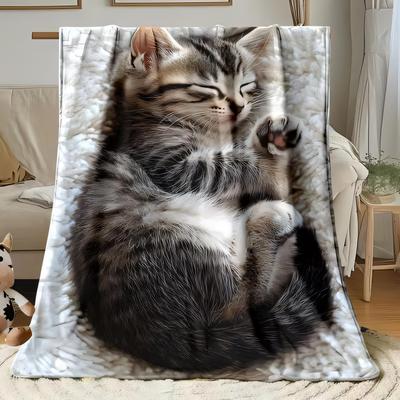 Süße getigerte Kätzchen-Decke Flauschige weiche Überwurfdecke für Sofa Gemütliches Wohnzimmer Heimdekoration Perfektes Geschenk für Katzenliebhaber