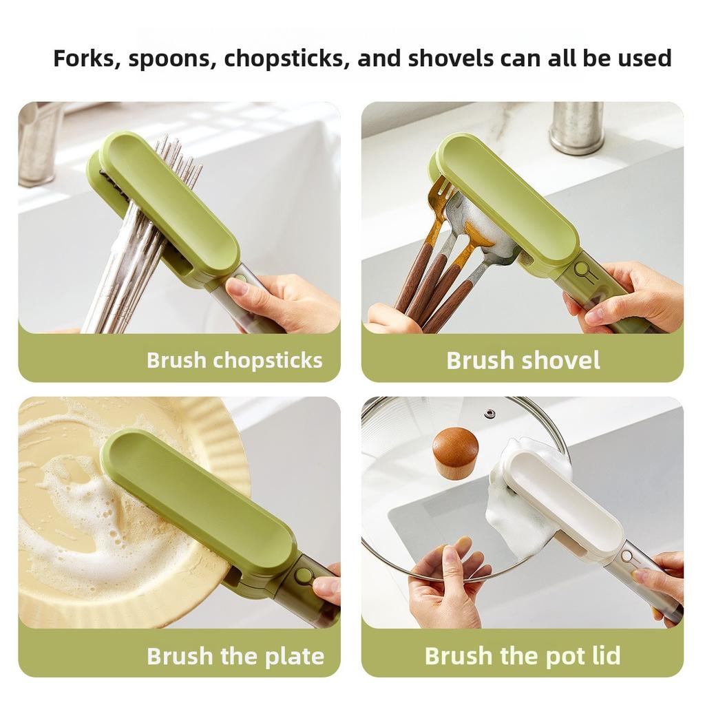 4-in-1 Kitchen Cleaning Brush Multi-Function Dishware Cleaner with ABS, Ceramic, Magnet, PET, and Nylon