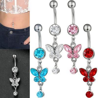 Stainless Steel Butterfly Pendants Belly Button Ring Colorful Body Piercing Jewelry Girl
