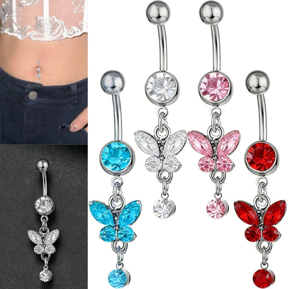 Rhinestone Zircon Navel Ring Stainless Steel Body Piercing Jewelry Girl