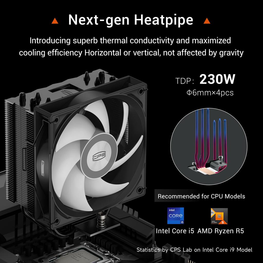 CPS CPU Cooler [RT400-ARGB-BK] 148mm Height, Narrow Fin Offset Design, Intuitive Installation [Authorized Japanese Distributor]