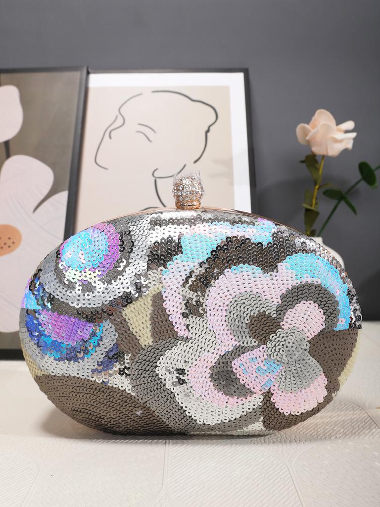 Piccola Pochette Floreale con Paillettes Fatta a Mano per Donna Borsa a Tracolla con Catena Borsa a Tracolla con Ciondolo Borse da Sera Femminili