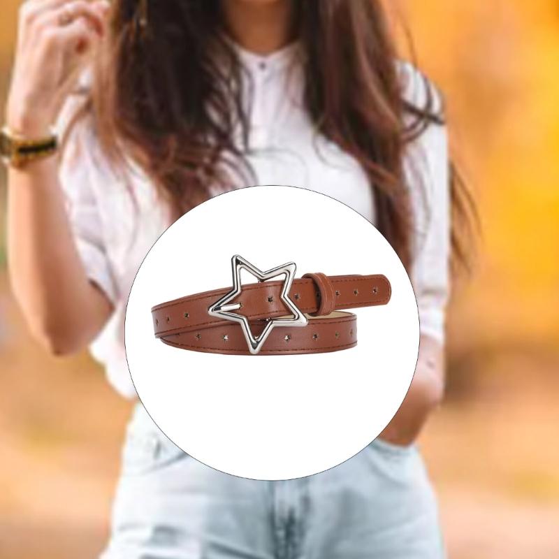 Temperament Women Jeans Waist Belts with Alloy Star Buckle Ladies Waistband