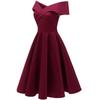 Vintage Off Shoulder Bardot Little Black Dress Women Sateen Skater Midi Prom Evening Party Cocktail Wedding Guest Classic Occasion Outfit