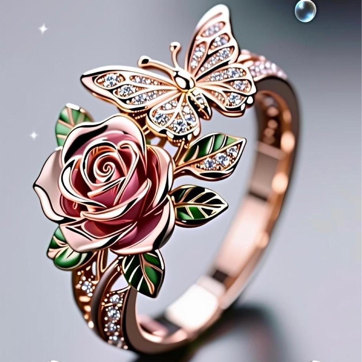 JMXD Colorful Butterfly Ring Adjustable Open Ring Flower Decor Trendy Statement Ring Creative Fashion Personality Finger Jewelry for Women