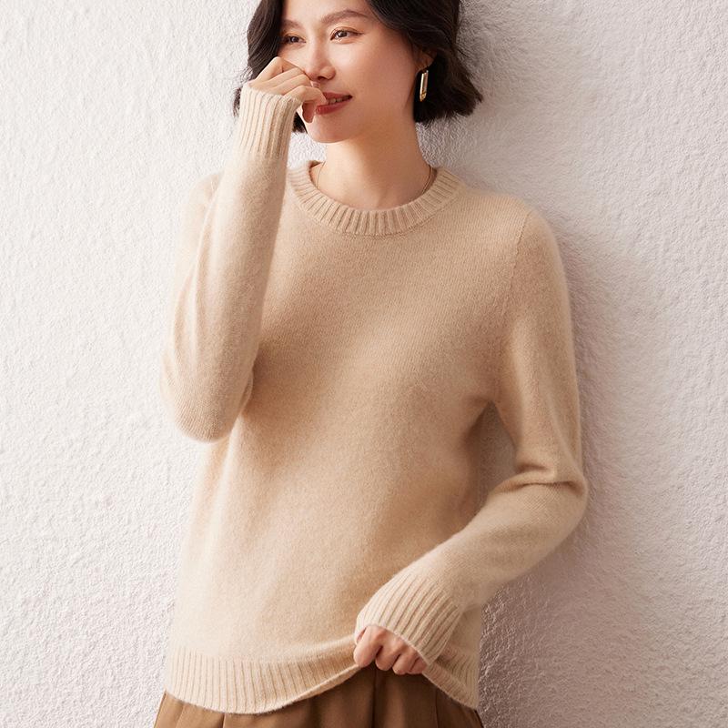 Lekasha Women's Thickened Round Neck Saddle Shoulder Cashmere Sweater for Autumn and Winter