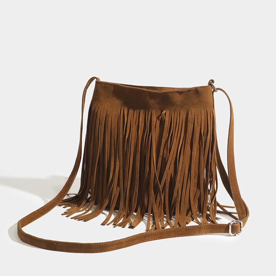 Vintage Wildleder Quasten Umhängetaschen, Vielseitige Schultertasche für Damen, Quadratische Tasche mit Fransen im Boho-Stil, Handtaschen für den täglichen Gebrauch