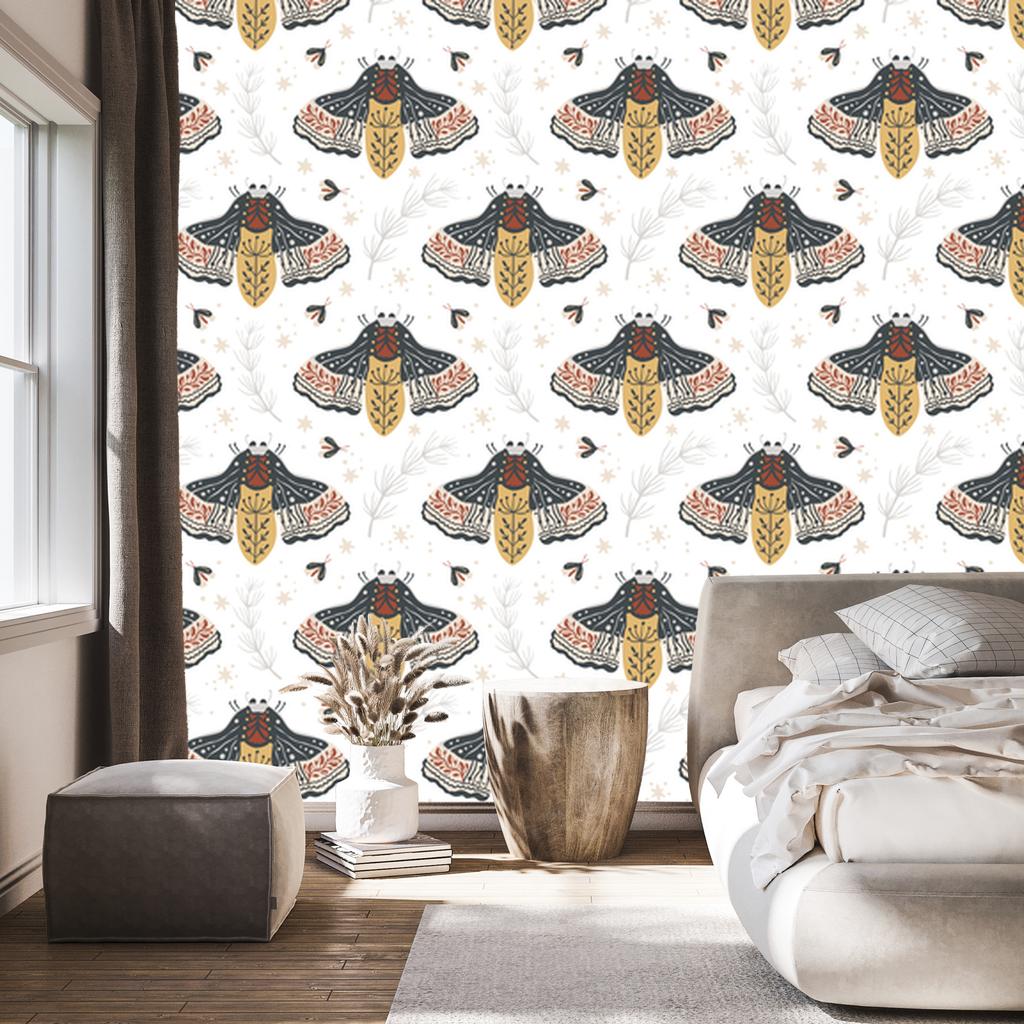 Rainbows and butterflies boho wallpaper gray and light gray 50x1000
