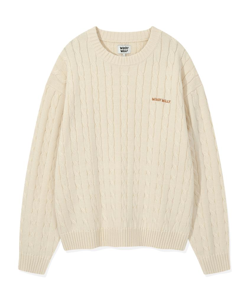 WACKY WILLY Basic Cable Knit Pullover Cream