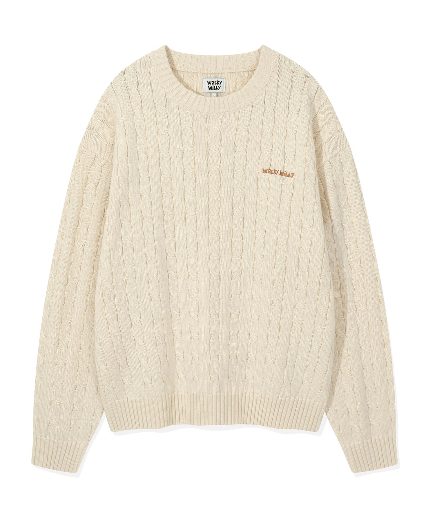 Wacky Willy Basic Cable Knit Pullover Cream S
