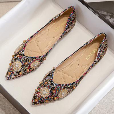 Women Lightweight Luxury Sequins Party Flats Lady Crystal Flower Evening Shoes Female Rhinestone Pointed Toe Daily Office Flats