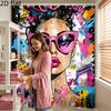Pop Art Graffiti Woman Portrait Polyester Shower Curtain for Bathroom Wall Decor Tropical Vibrant Modern Home Liners