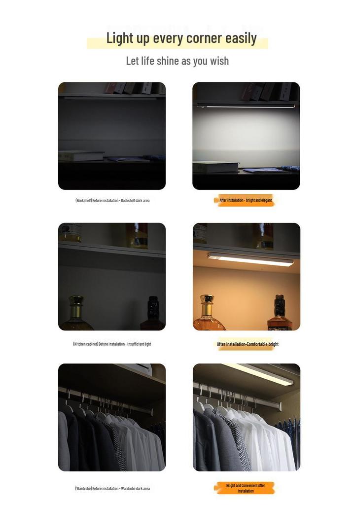 Rechargeable Magnetic Induction LED Night Light for Wardrobes, Cabinets, and More; No Wiring Needed