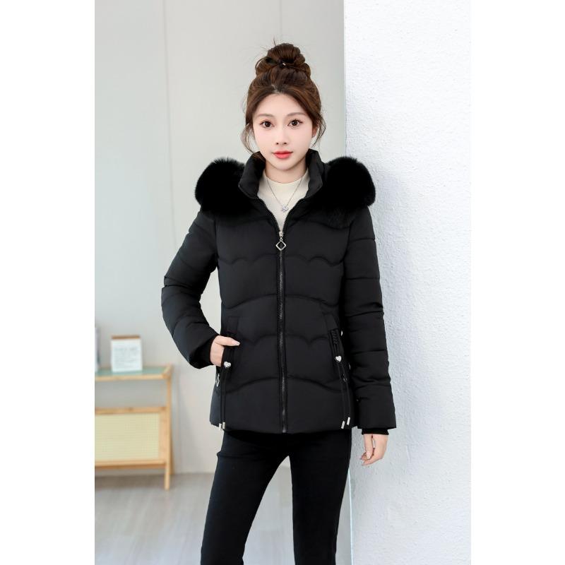 Winter New Cotton-padded Female Slim Women's Cotton-padded Short Fur-collared Cotton-padded Female Warm and Cold-resistant Cotton-padded Jacket