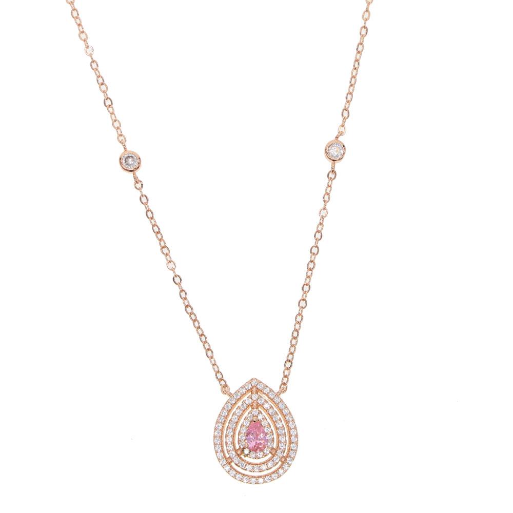 Promotion Fashion Water Drop Charm Cz Statement Station Chain Luxury Rose Gold Plated Fashion Chic Cz Diamond Necklace