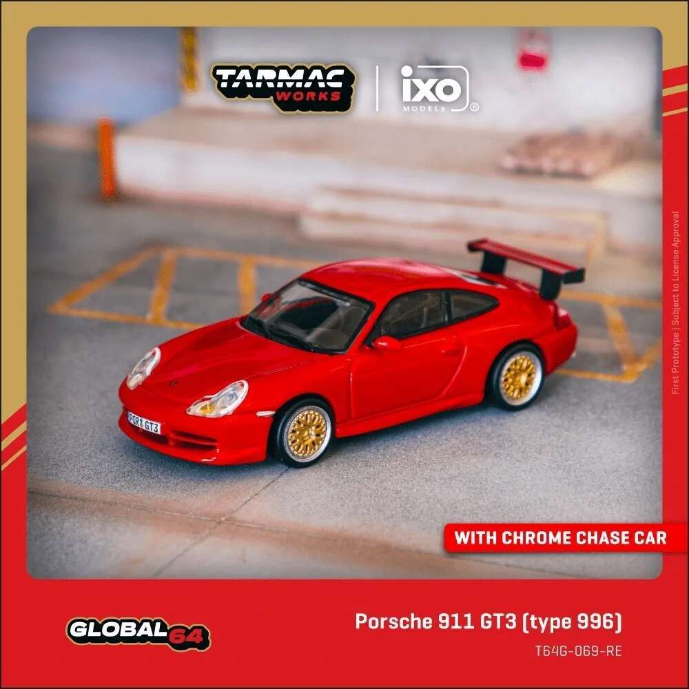 

TW In Stock 1:64 Porsche 911 GT3 Type 996 Red Diecast Car Model Collection Toys Tarmac Works